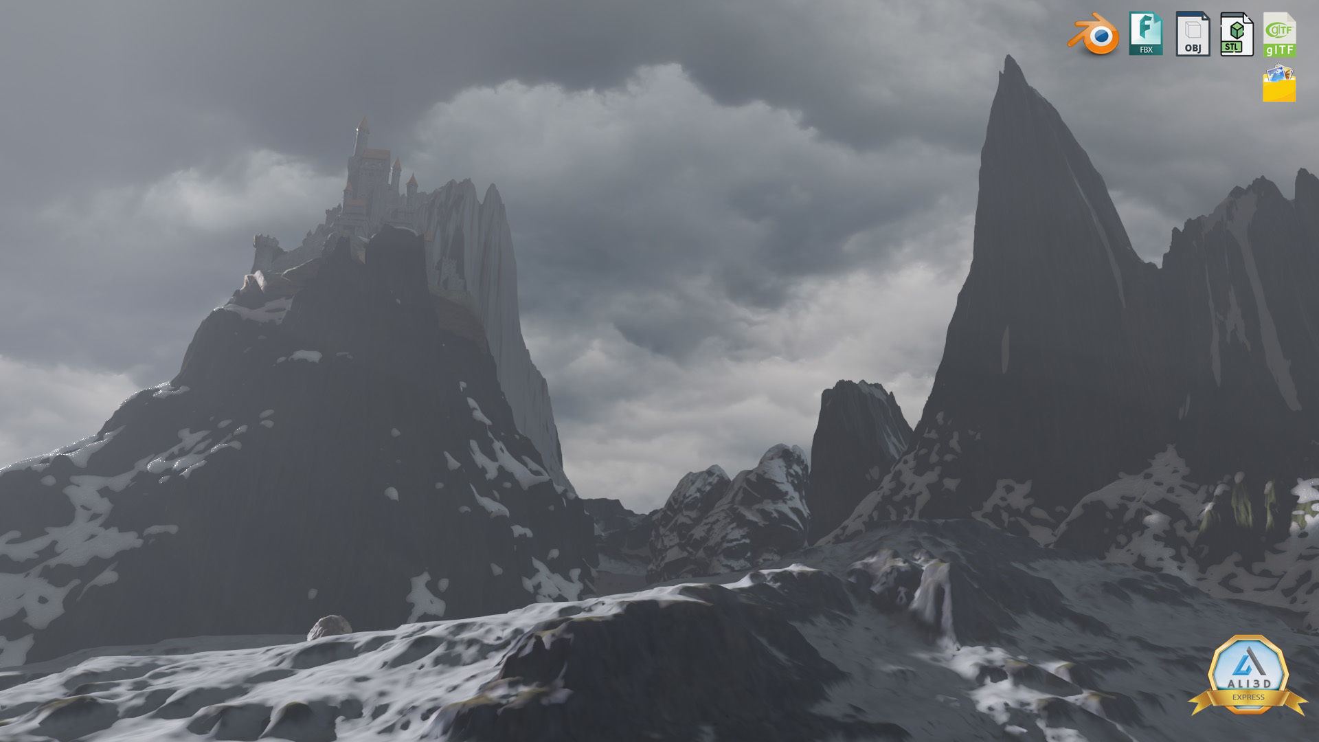 Majestic Snow-Capped Mountain Range with Enchanting Mist 3D model_3