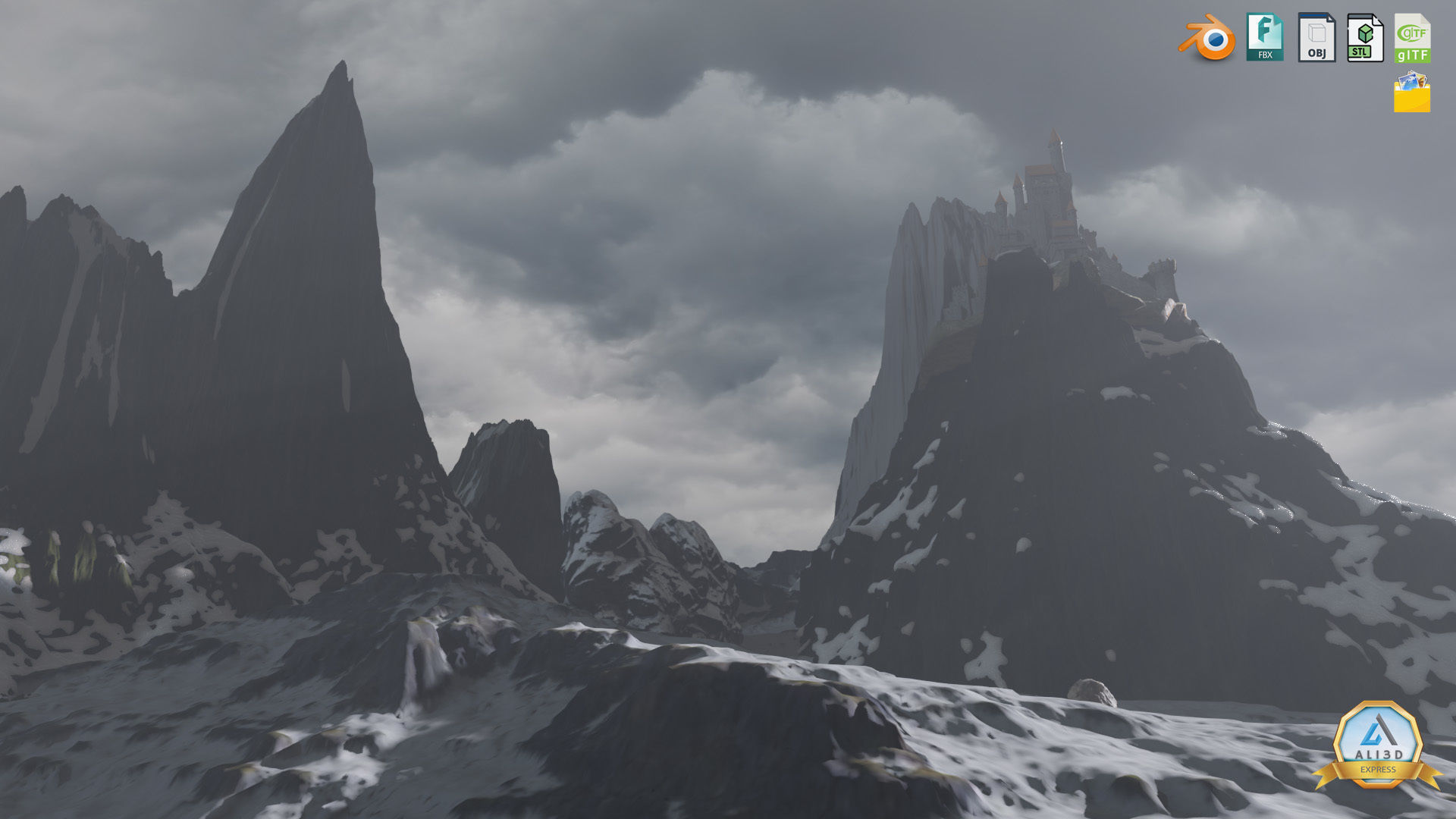 Majestic Snow-Capped Mountain Range with Enchanting Mist 3D model_9