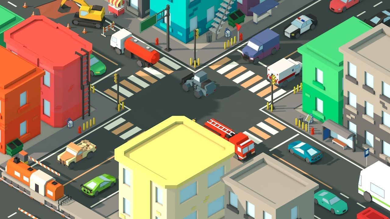 Free Big Low Poly Simple Urban City 3D Asset Pack Free low-poly 3D model_4