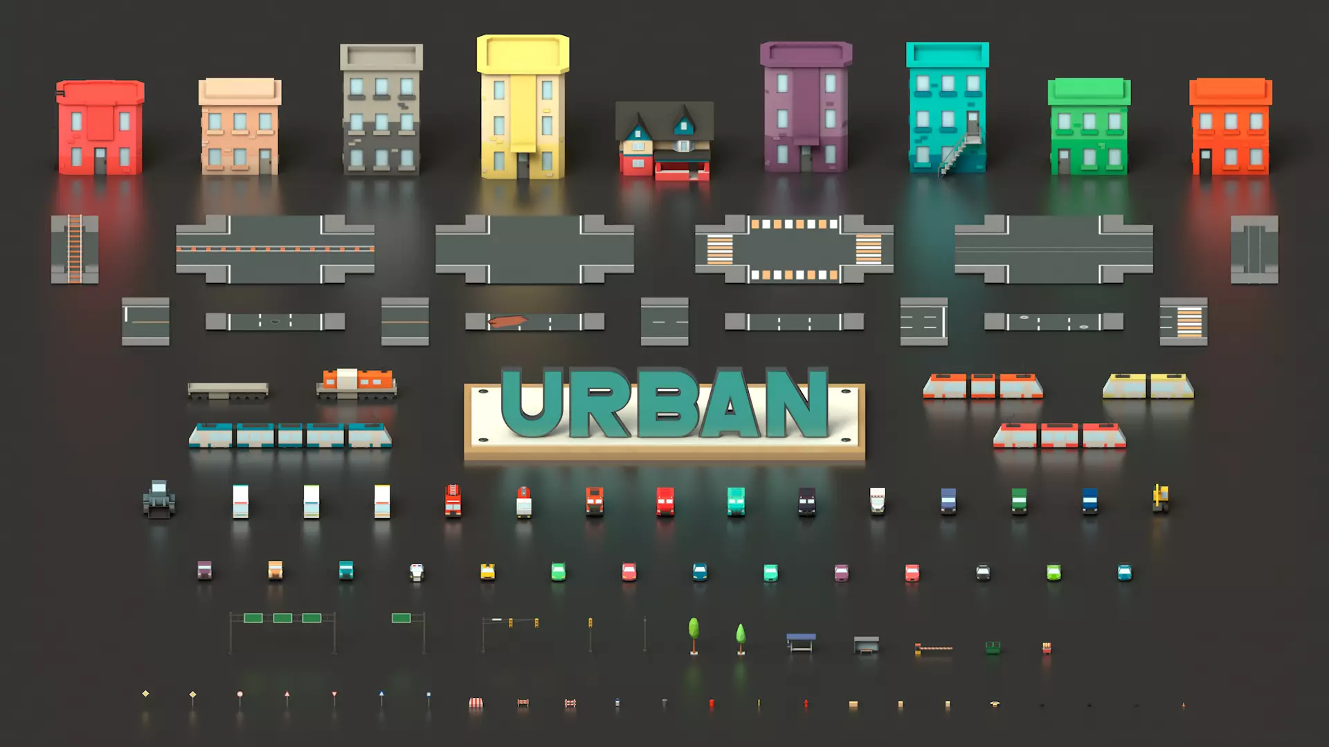 Free Big Low Poly Simple Urban City 3D Asset Pack Free low-poly 3D model_0