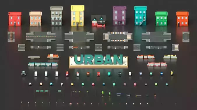 Free Big Low Poly Simple Urban City 3D Asset Pack Free low-poly 3D model