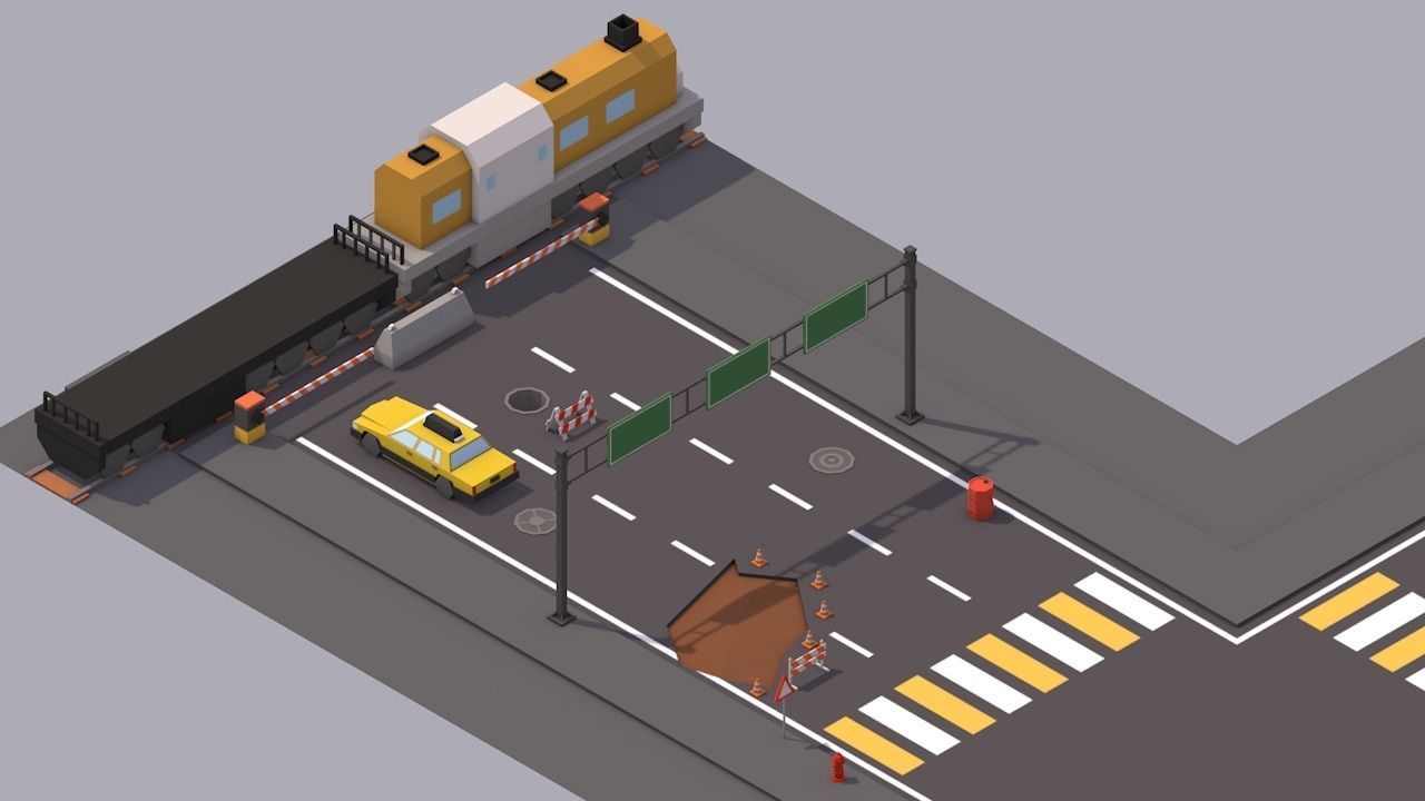 Free Big Low Poly Simple Urban City 3D Asset Pack Free low-poly 3D model_14