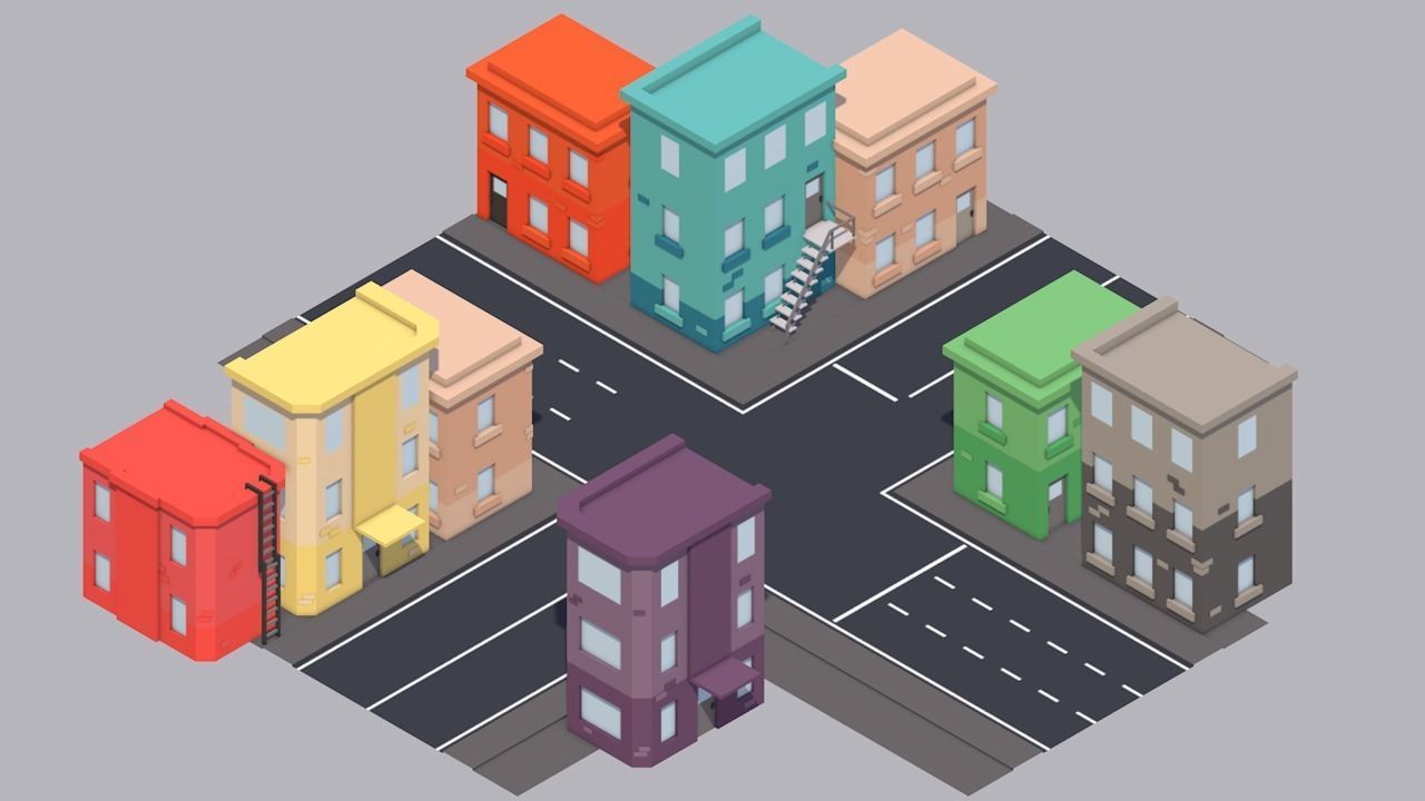Free Big Low Poly Simple Urban City 3D Asset Pack Free low-poly 3D model_22