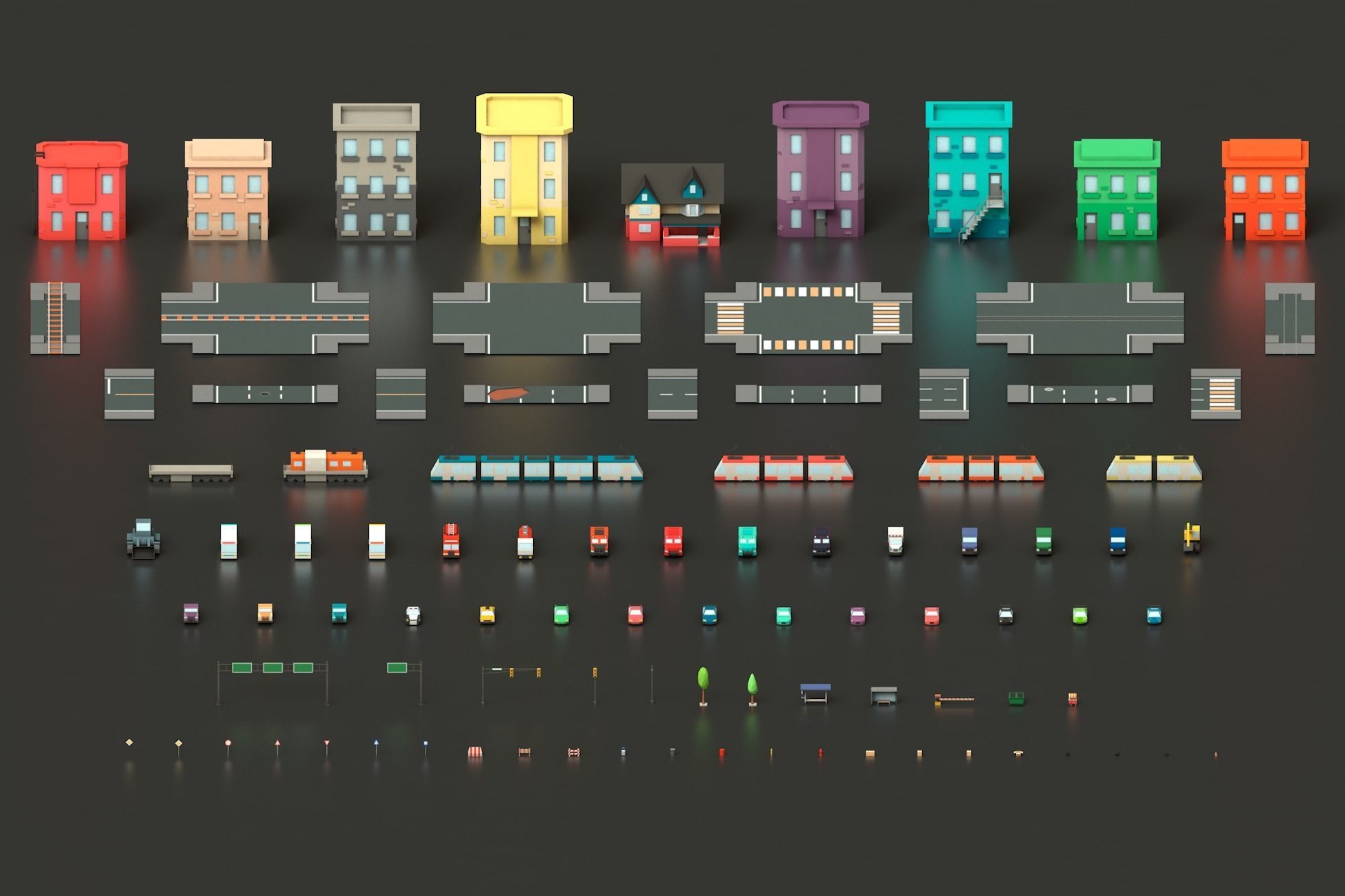 Free Big Low Poly Simple Urban City 3D Asset Pack Free low-poly 3D model_2