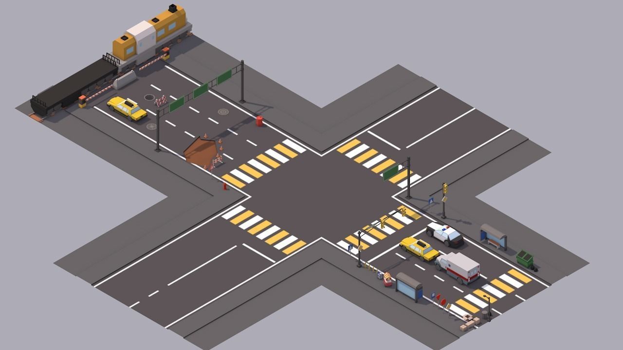 Free Big Low Poly Simple Urban City 3D Asset Pack Free low-poly 3D model_15