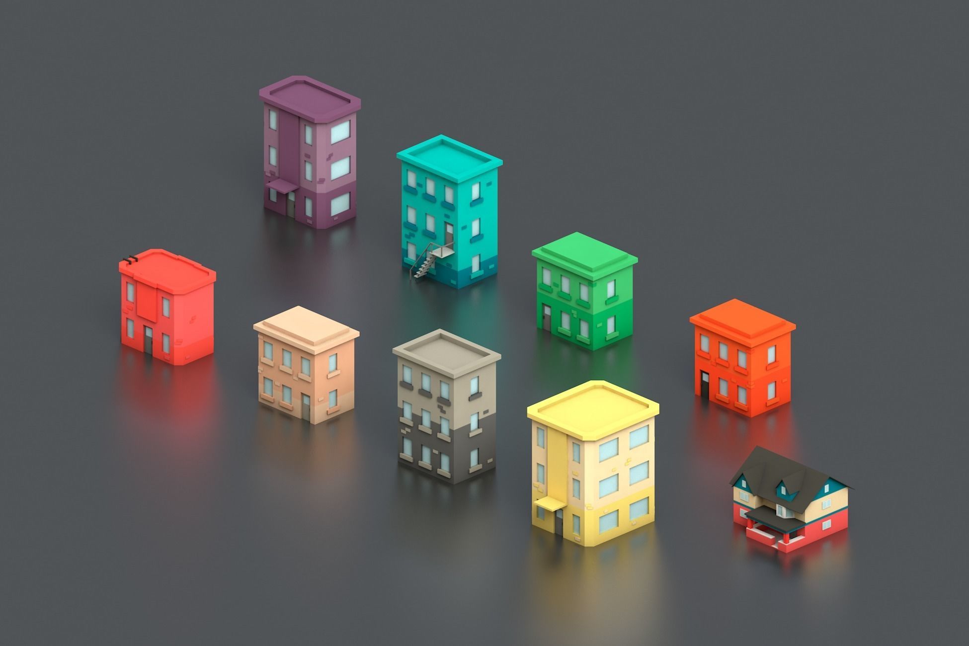 Free Big Low Poly Simple Urban City 3D Asset Pack Free low-poly 3D model_5