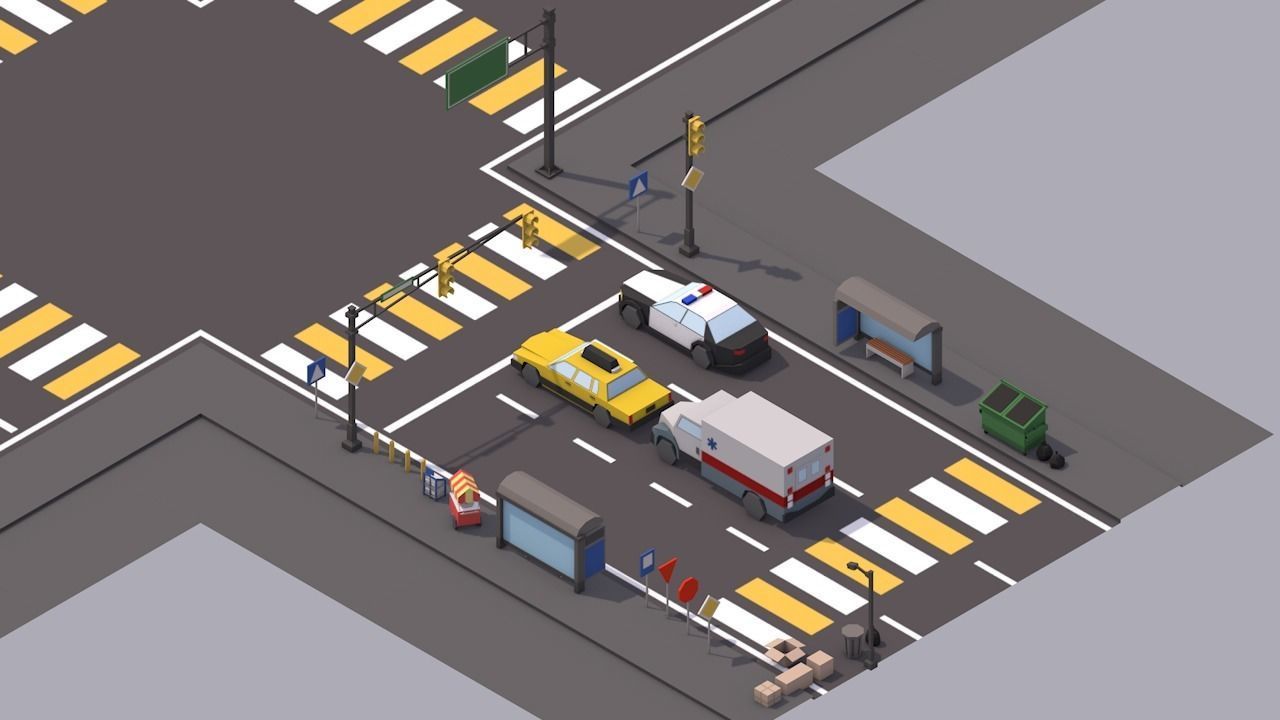 Free Big Low Poly Simple Urban City 3D Asset Pack Free low-poly 3D model_17