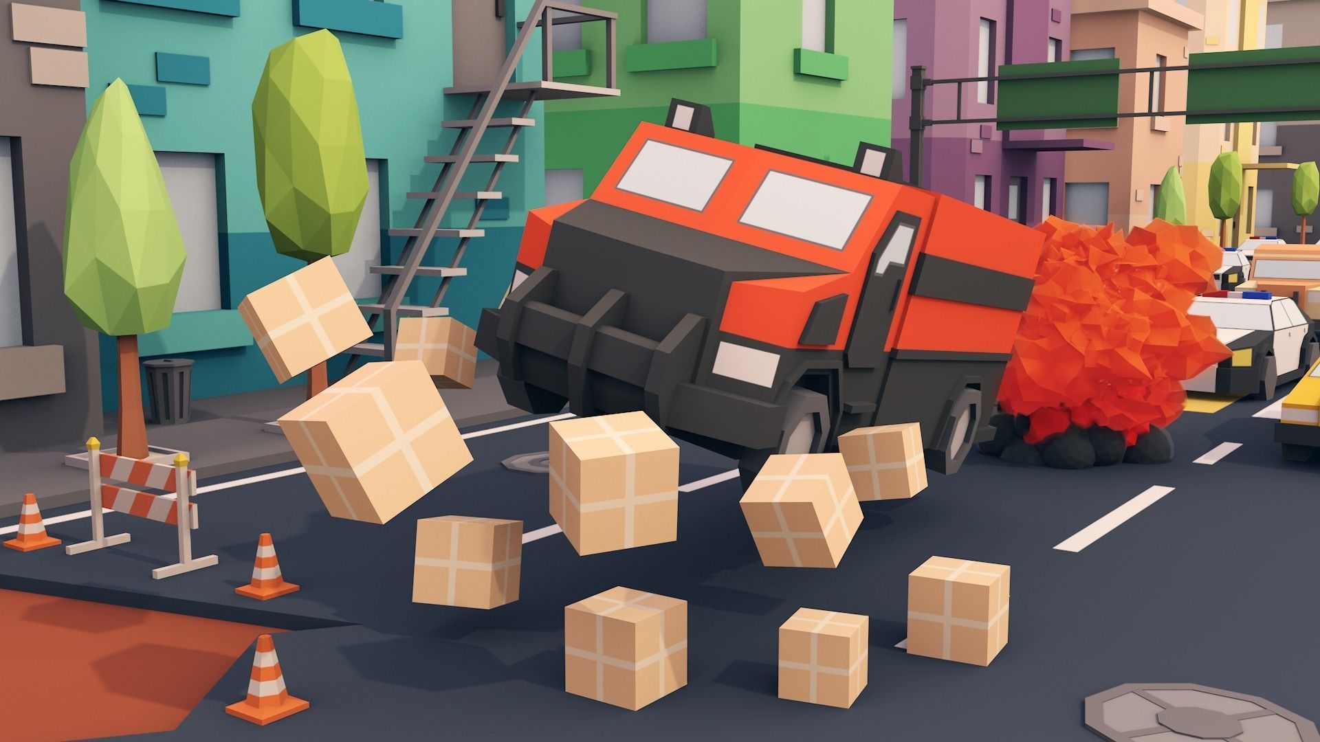 Free Big Low Poly Simple Urban City 3D Asset Pack Free low-poly 3D model_3