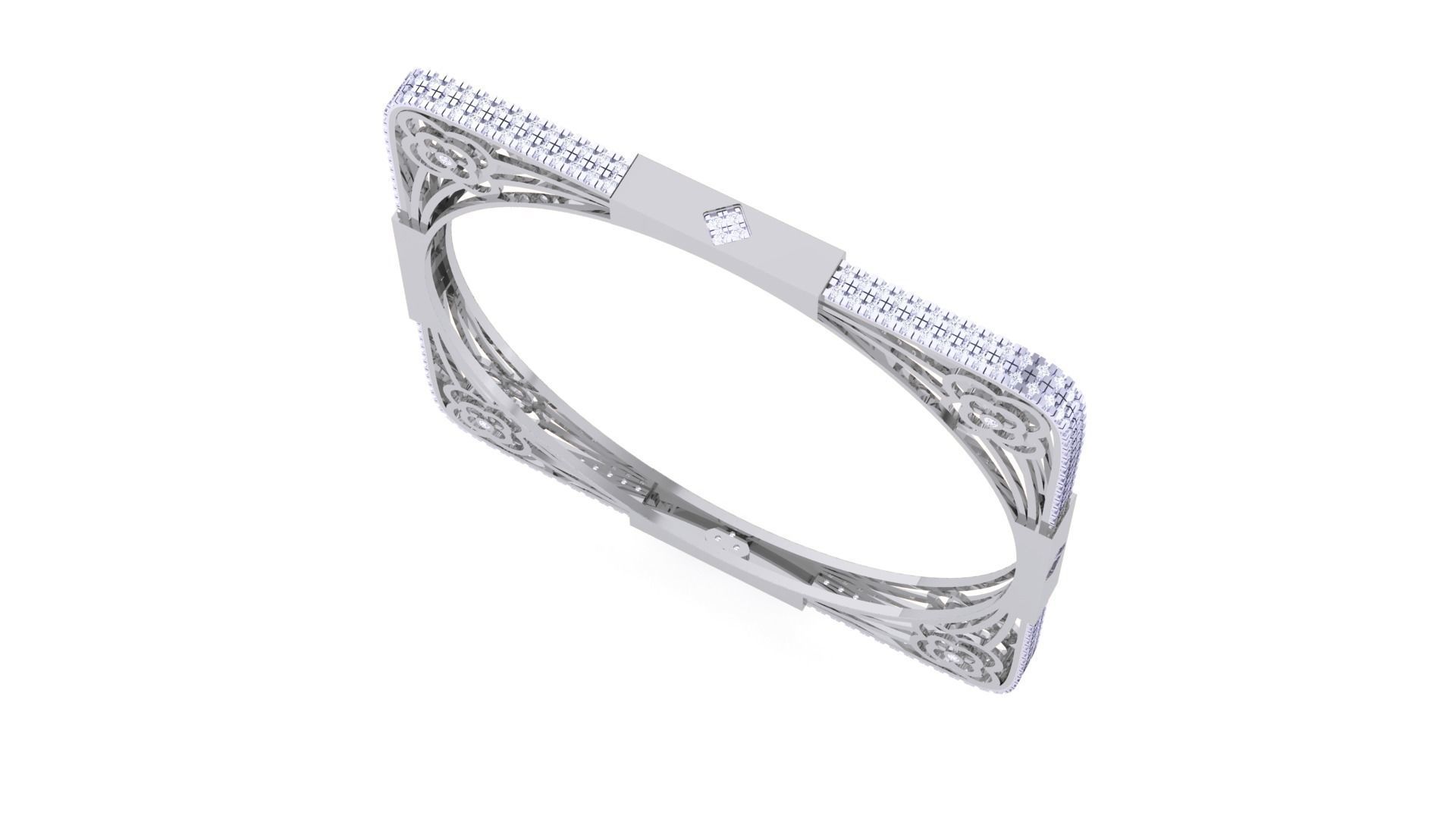 Square Solid Diamond Women Bracelets 3dm renders  3D print model_4