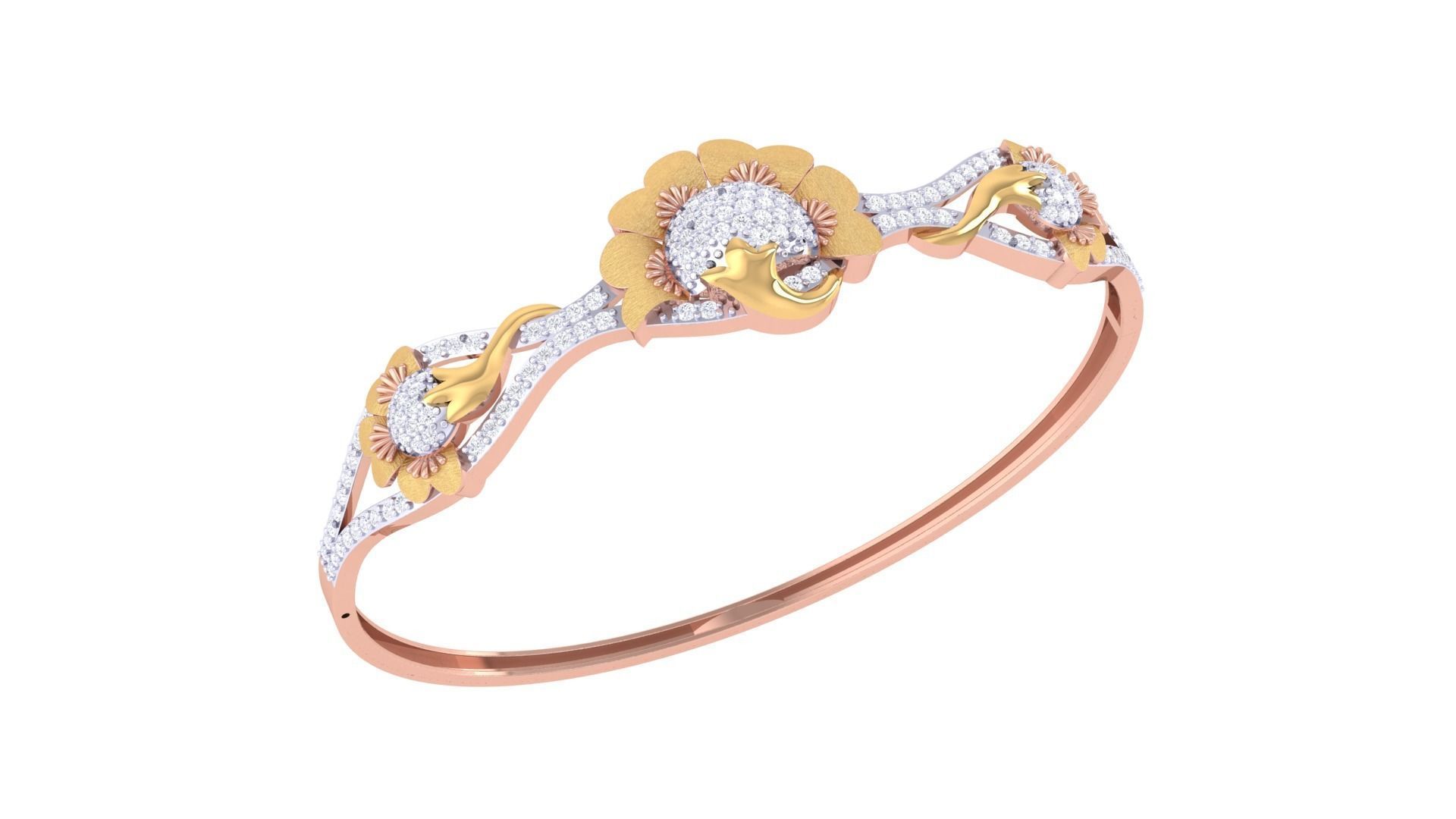 Flower Women Light wt Diamond Bracelet 3dm renders 3D print model_2