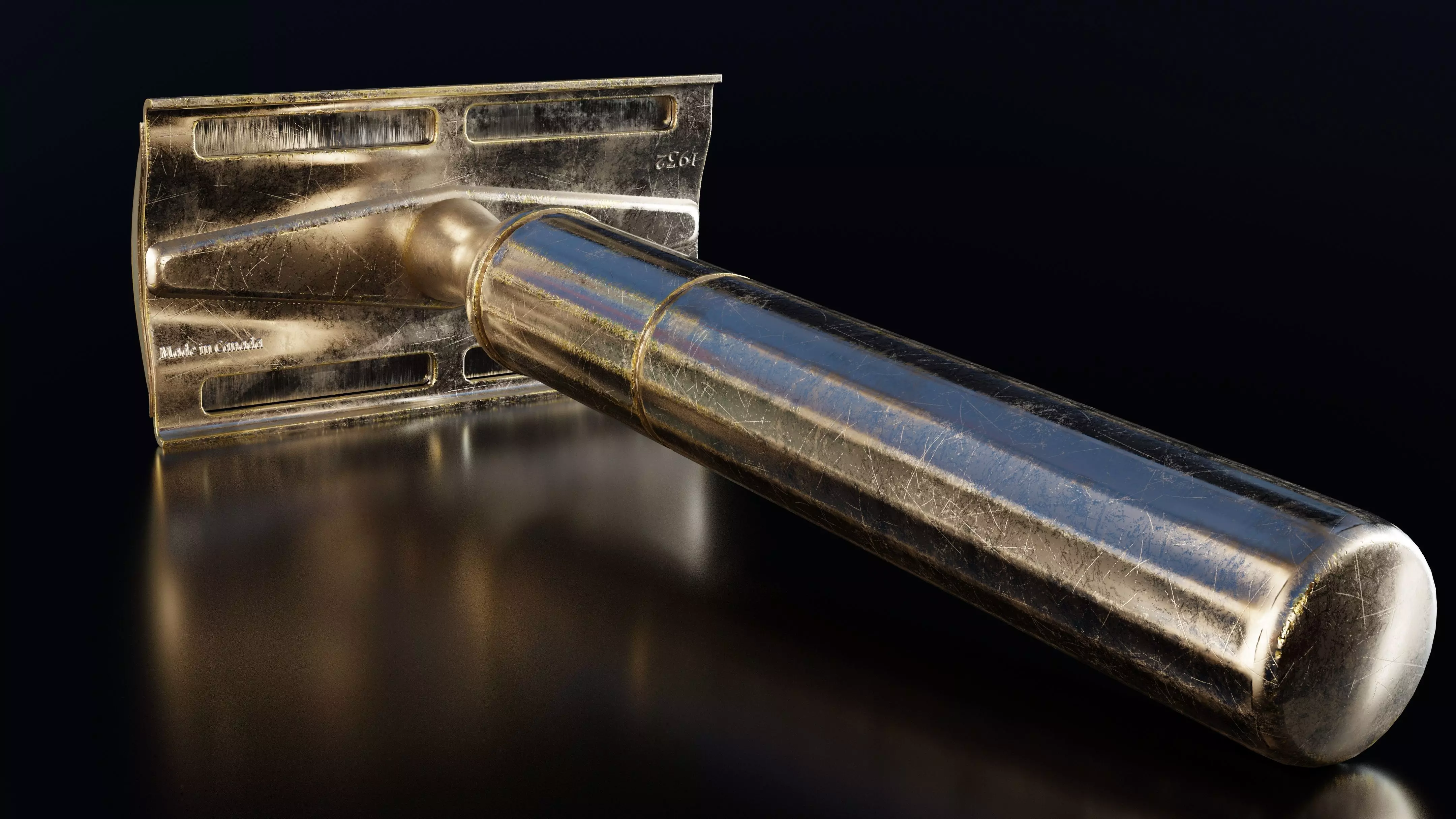 Vintage Gillette Tech Safety Razor 4K Low-poly 3D model_0