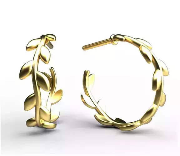 Olive Leaf Hoop Earrings 2 3D print model