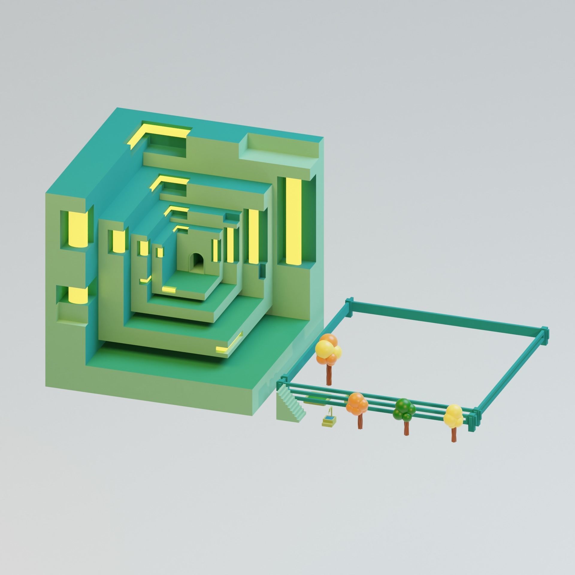 Temple 8 - Light Temple Low-poly 3D model_1