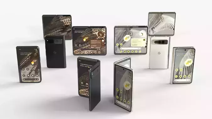 google Pixel Fold  2023  all colors  rigid with animation 3D model