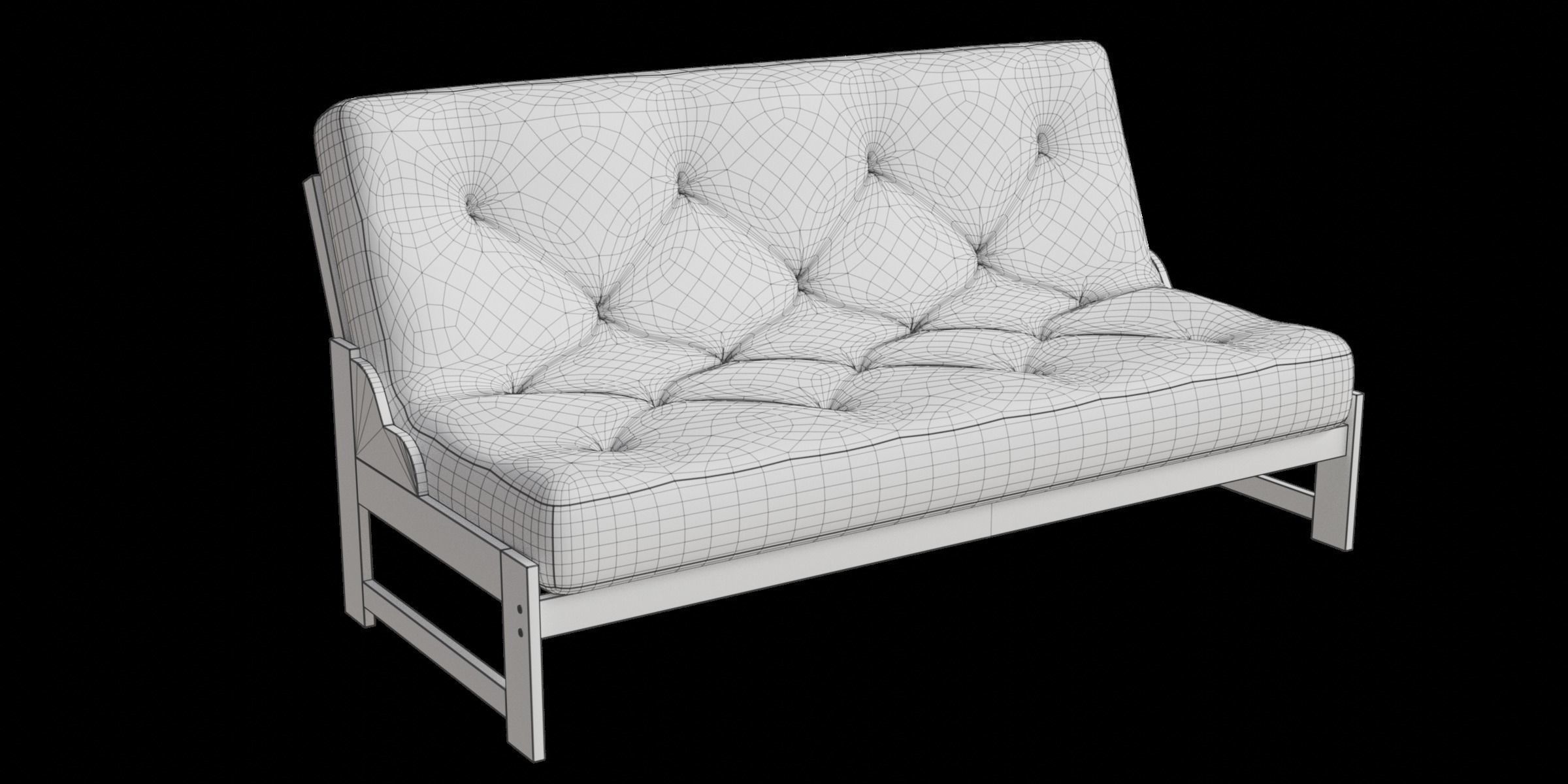 Red Futon Sofa Low-poly 3D model_2