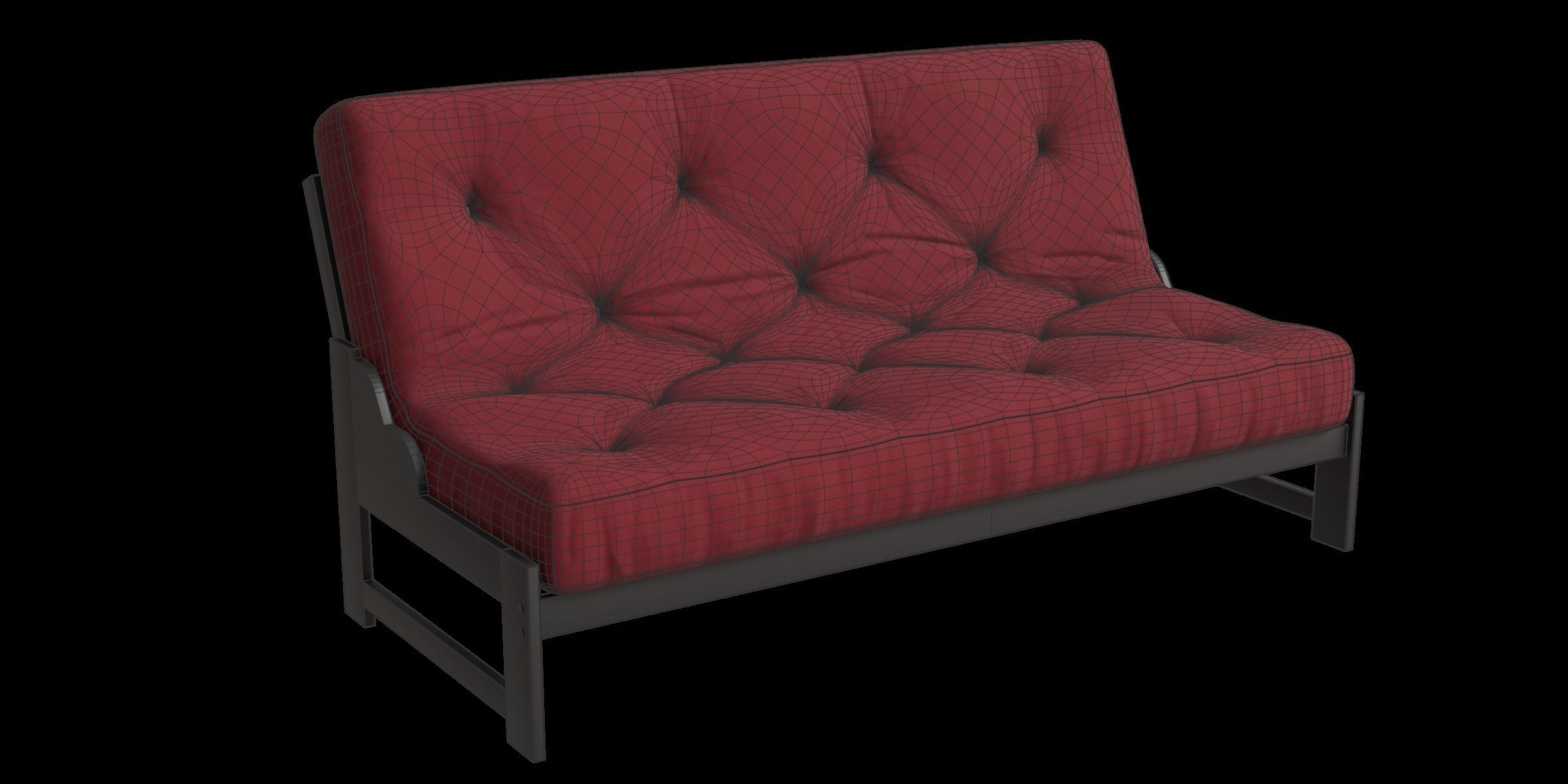 Red Futon Sofa Low-poly 3D model_3