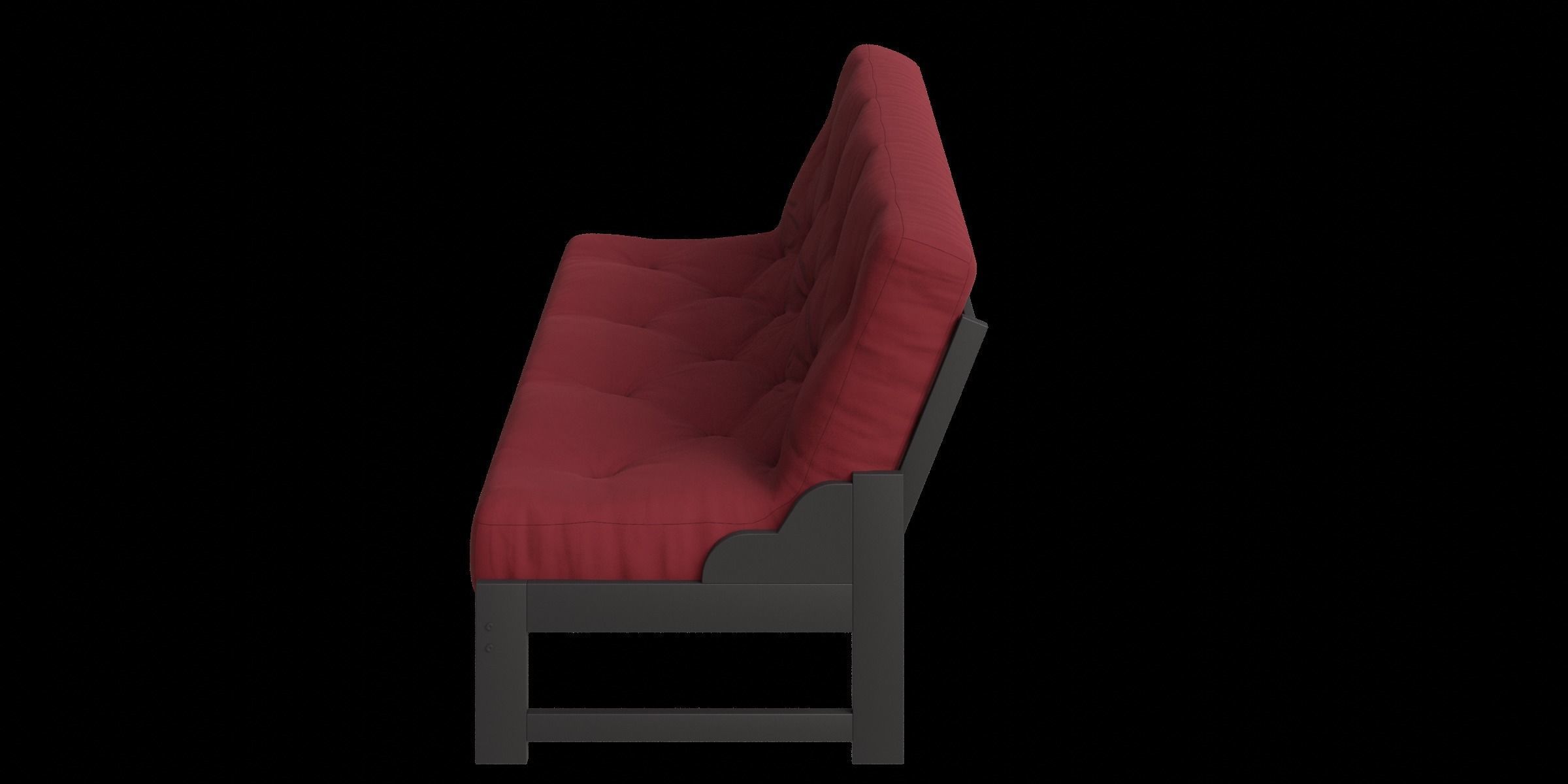 Red Futon Sofa Low-poly 3D model_11