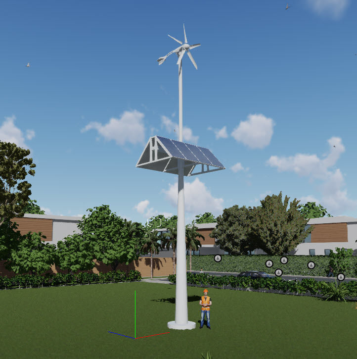 Animated Wind Turbine with solar panels Low-poly 3D model_6
