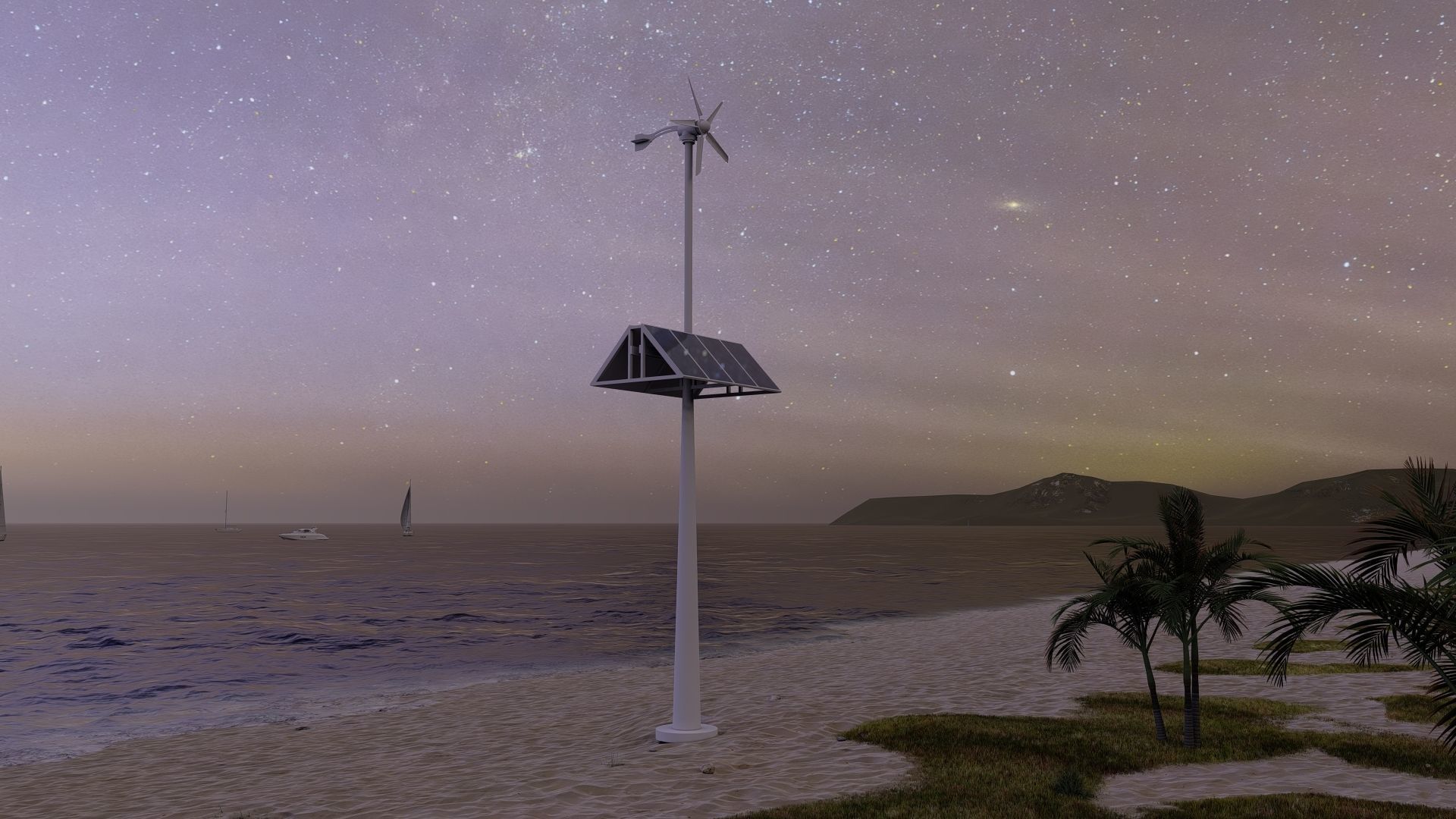 Animated Wind Turbine with solar panels Low-poly 3D model_5