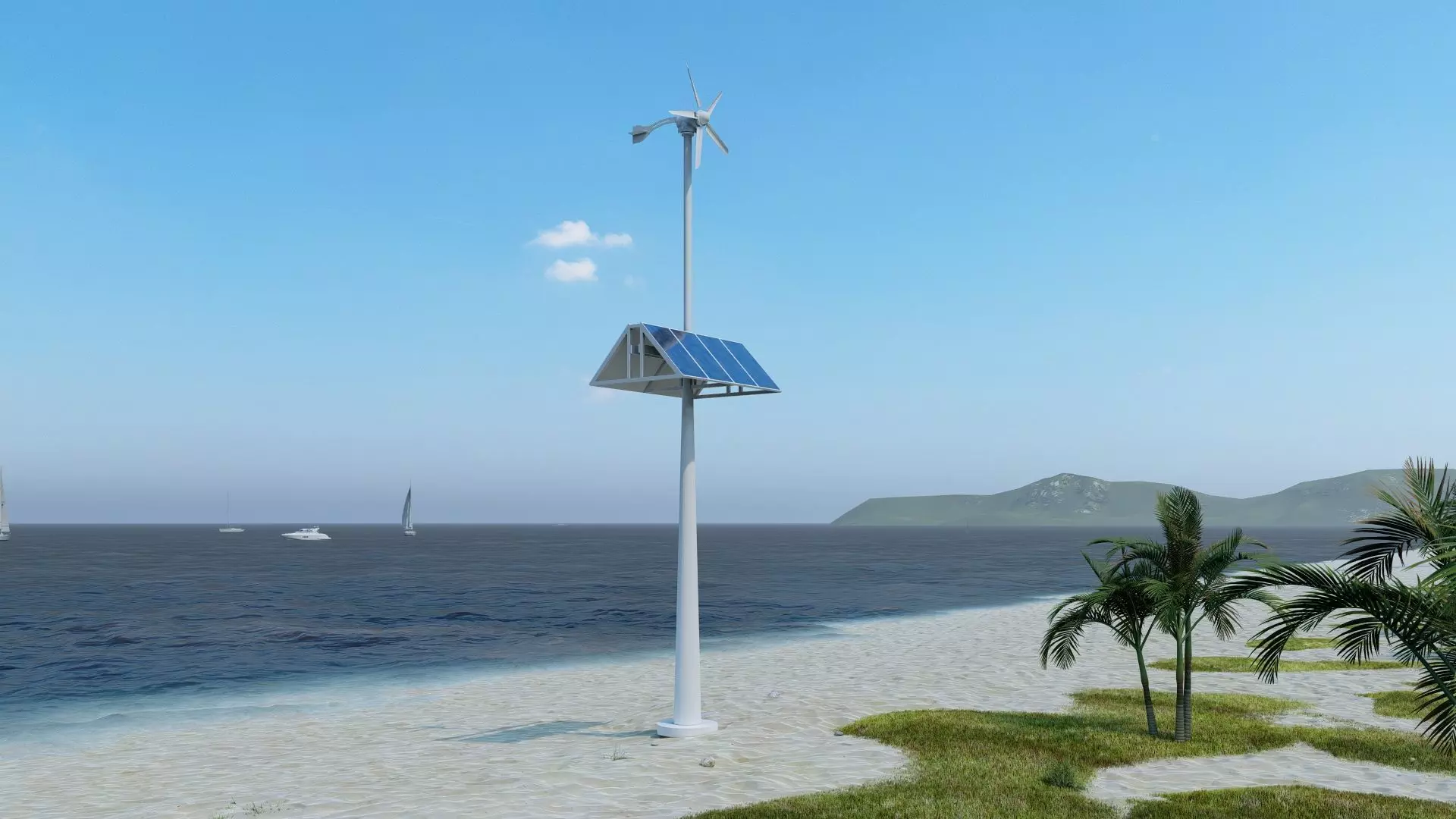 Animated Wind Turbine with solar panels Low-poly 3D model_0