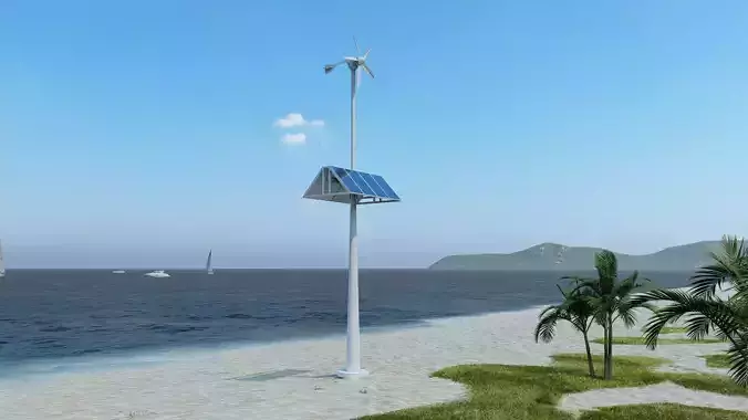Animated Wind Turbine with solar panels Low-poly 3D model