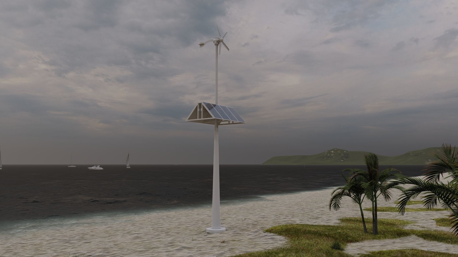 Animated Wind Turbine with solar panels Low-poly 3D model_2