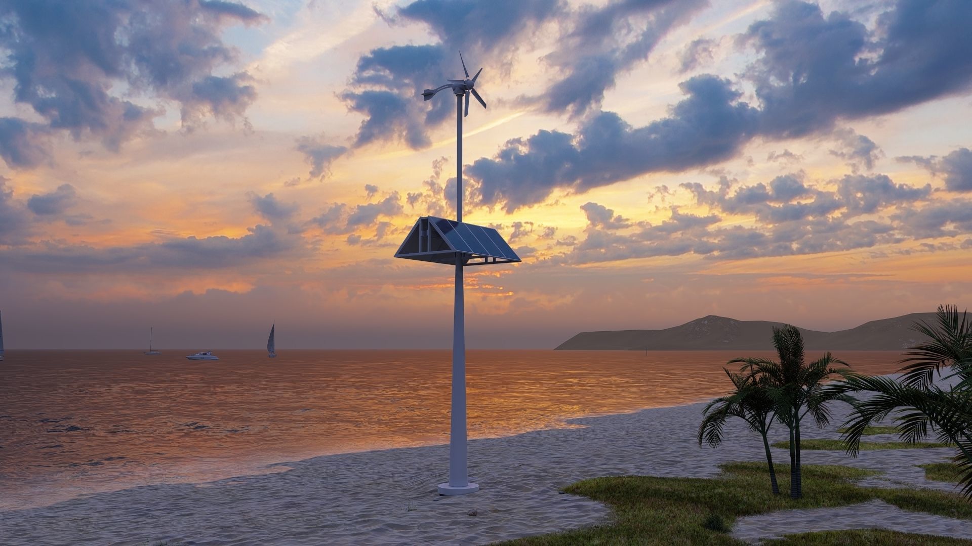 Animated Wind Turbine with solar panels Low-poly 3D model_3
