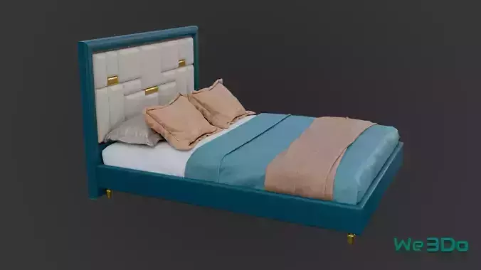 Queen Bed Frame with Headboard Low-poly 3D model