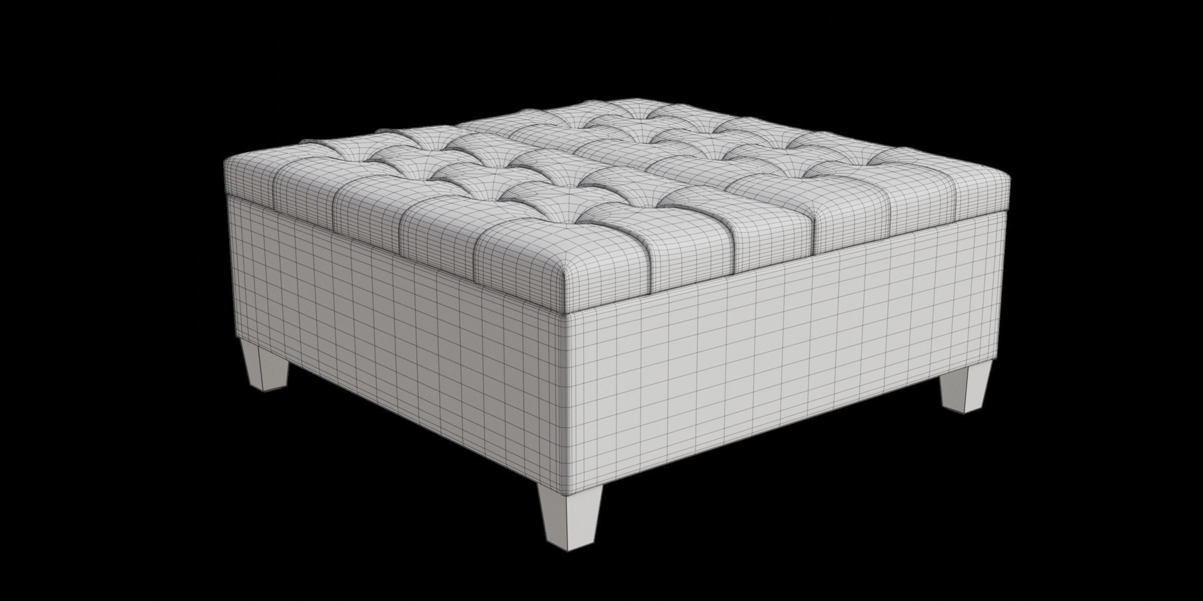 Simple Gray Storage Ottoman 3D model_2