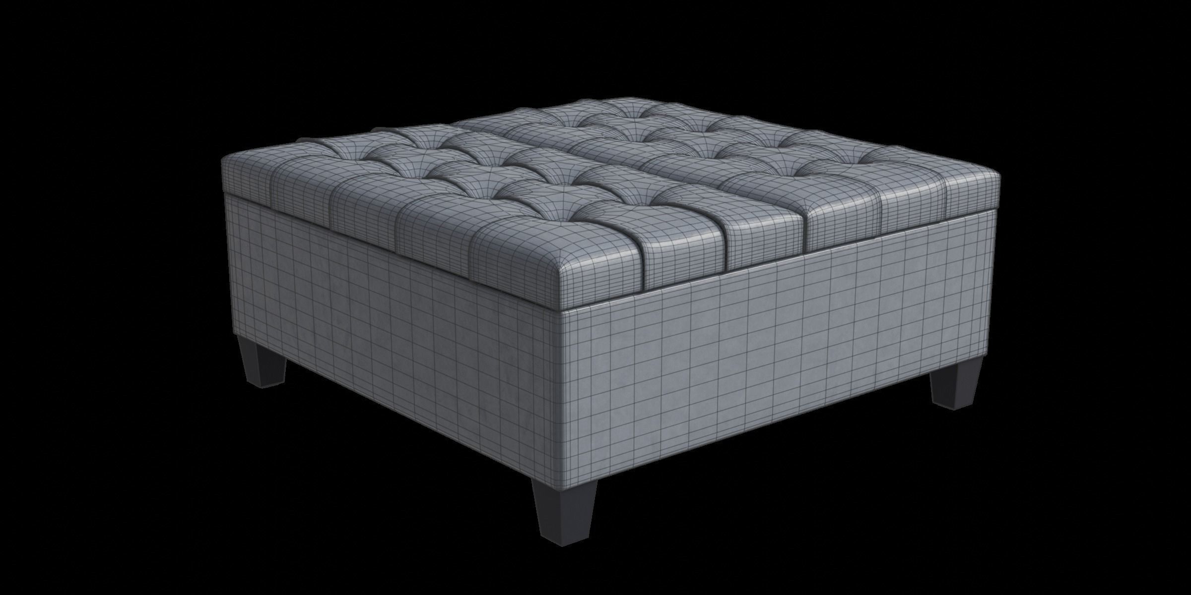 Simple Gray Storage Ottoman 3D model_3