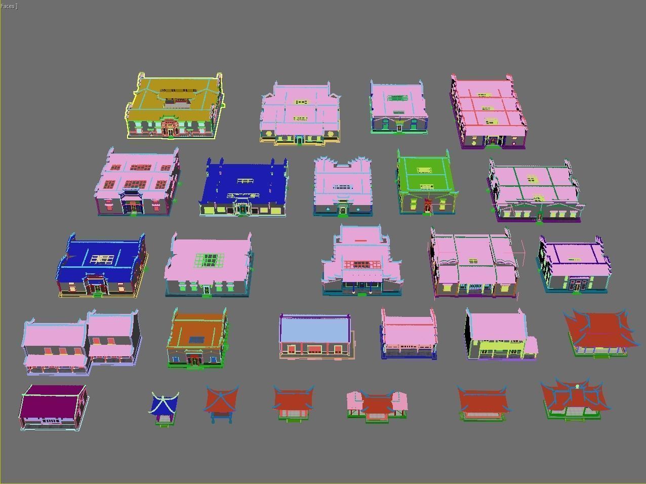 town Chinese style commercial residential buildings 3D model_13