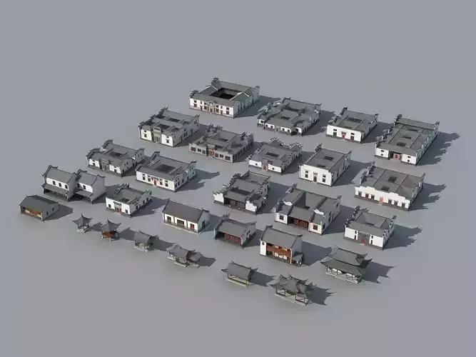 town Chinese style commercial residential buildings 3D model