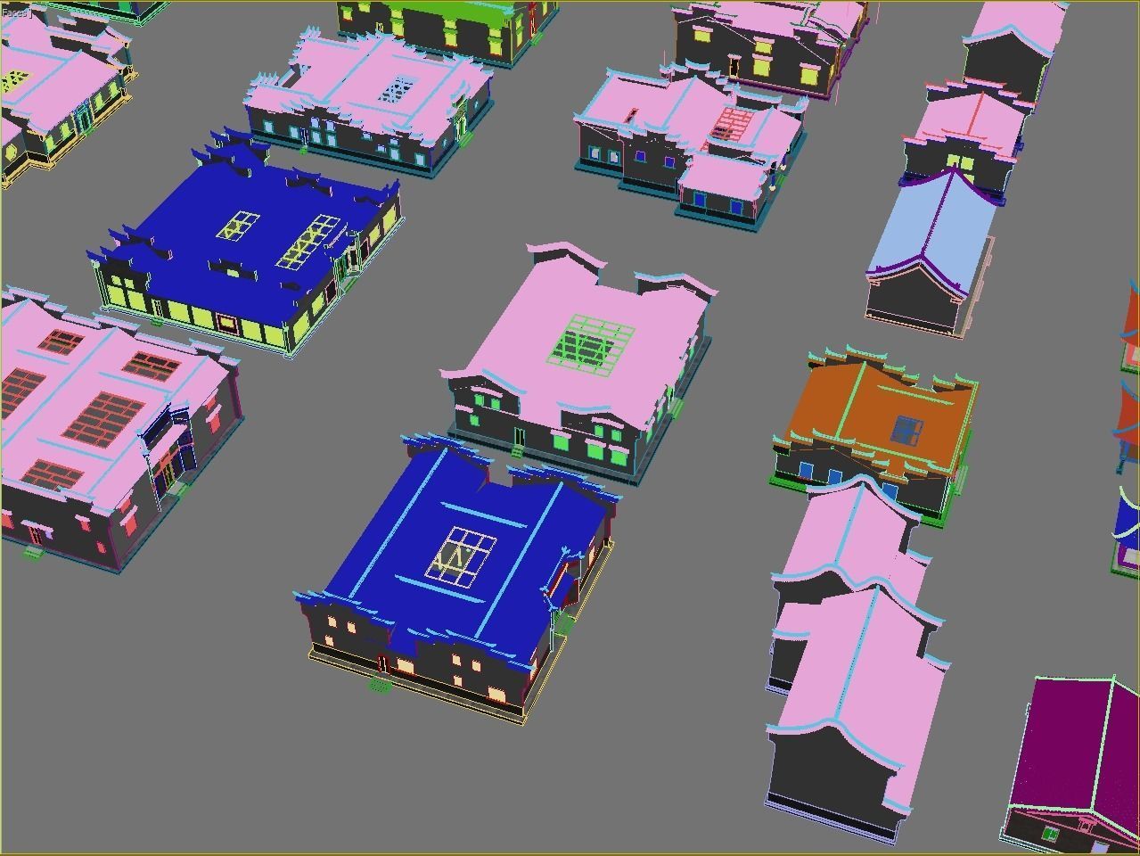 town Chinese style commercial residential buildings 3D model_11