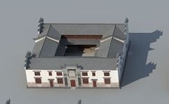 town Chinese style commercial residential buildings 3D model_16