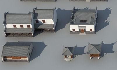 town Chinese style commercial residential buildings 3D model_6