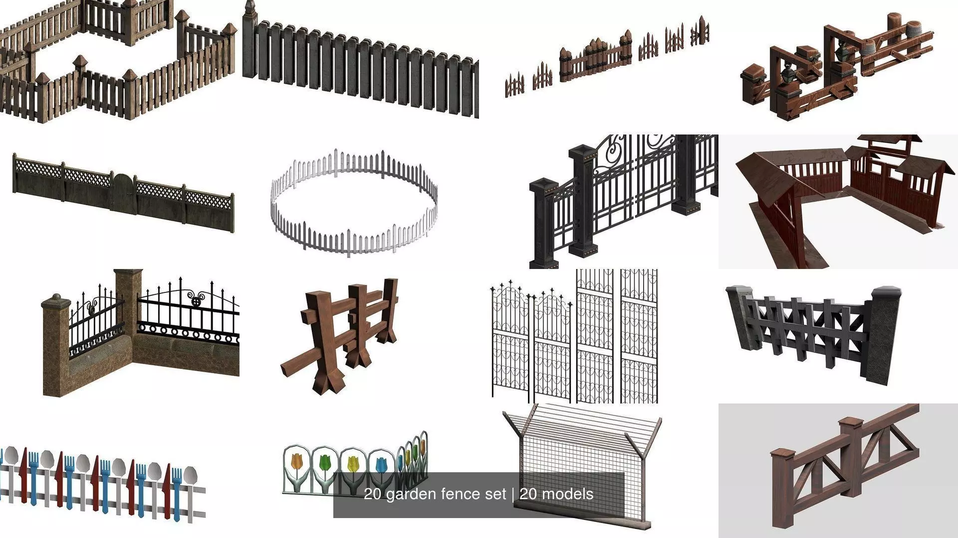 20 garden fence set 3D Model Collection_0