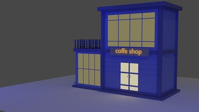 coffee shop low poly model Free low-poly 3D model