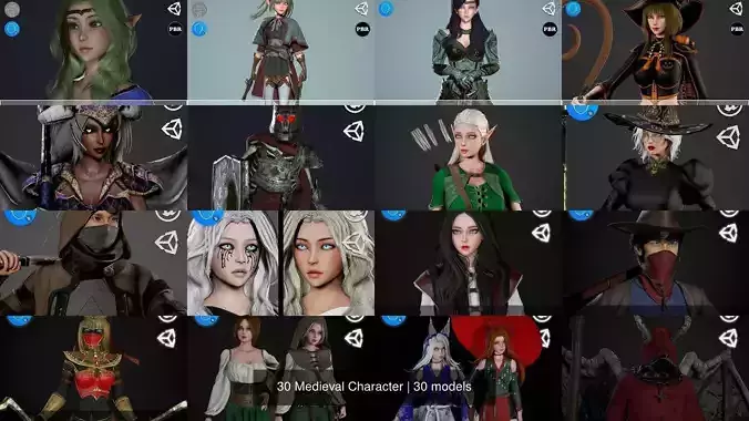 30 Medieval Character 3D Model Collection
