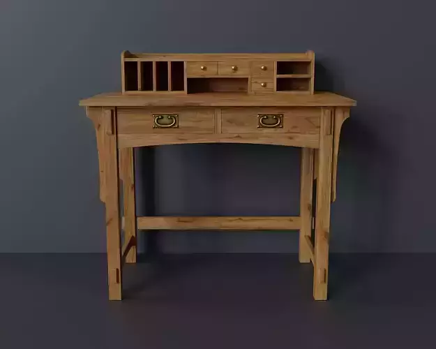 Wood Secretary Desk 2 Low-poly 3D model