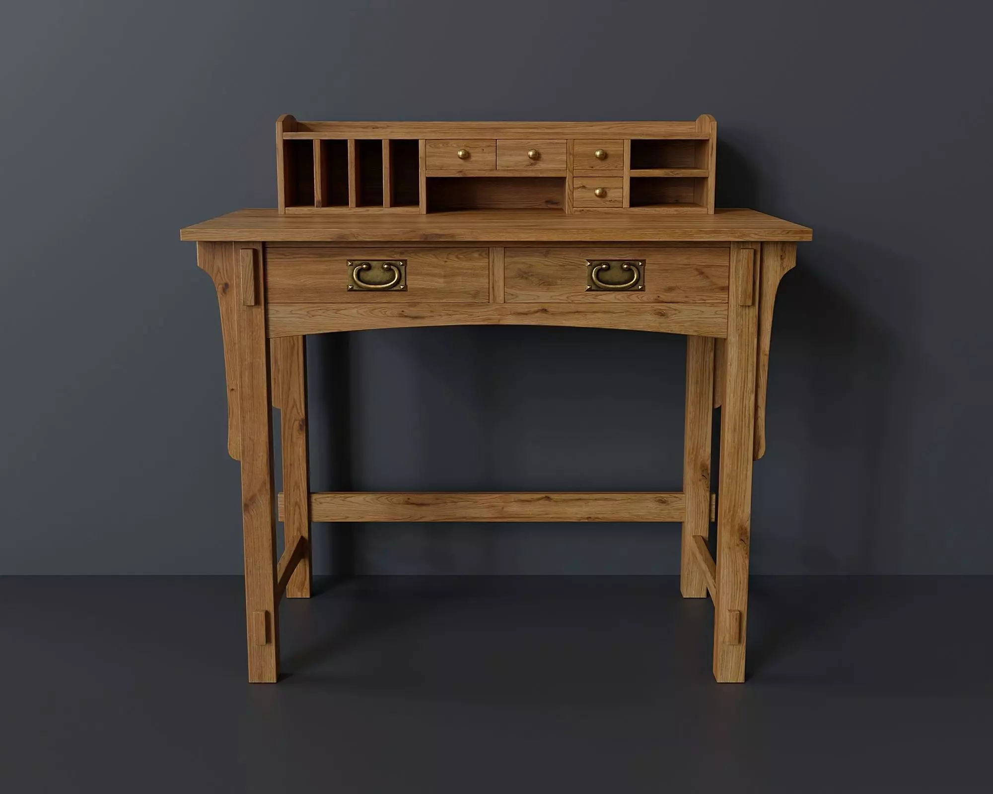 Wood Secretary Desk 2 Low-poly 3D model