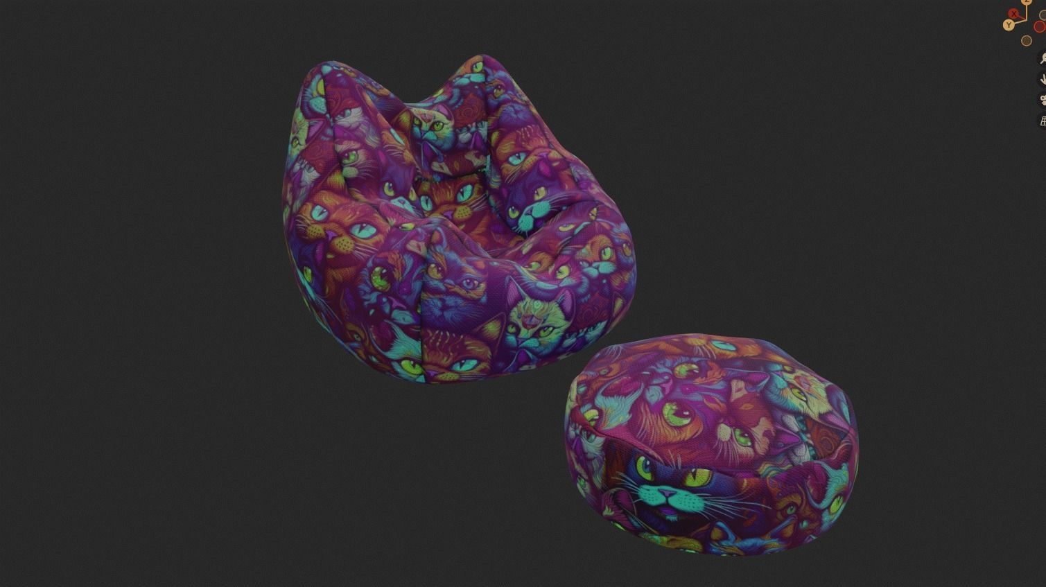 Bean bag chair ottoman pouf  gaming gamer 3d model  set 2 Low-poly 3D model_7