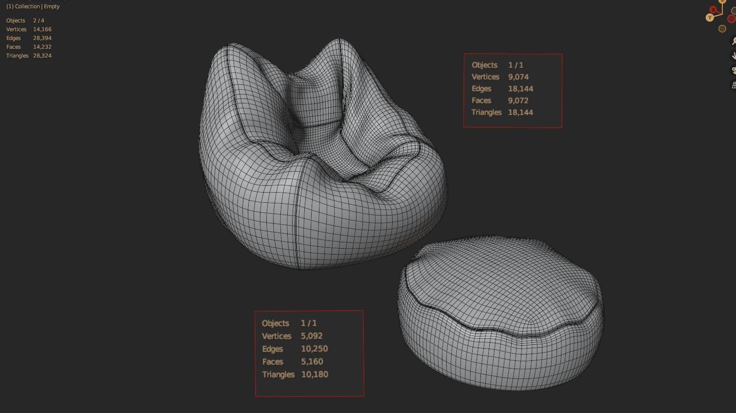 Bean bag chair ottoman pouf  gaming gamer 3d model  set 2 Low-poly 3D model_2