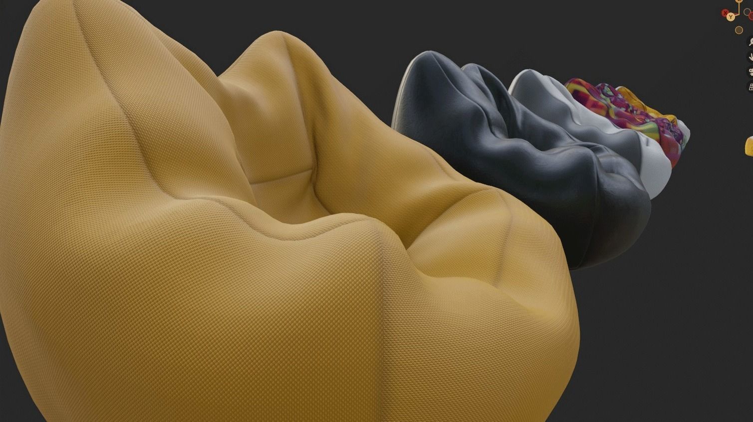 Bean bag chair ottoman pouf  gaming gamer 3d model  set 2 Low-poly 3D model_12