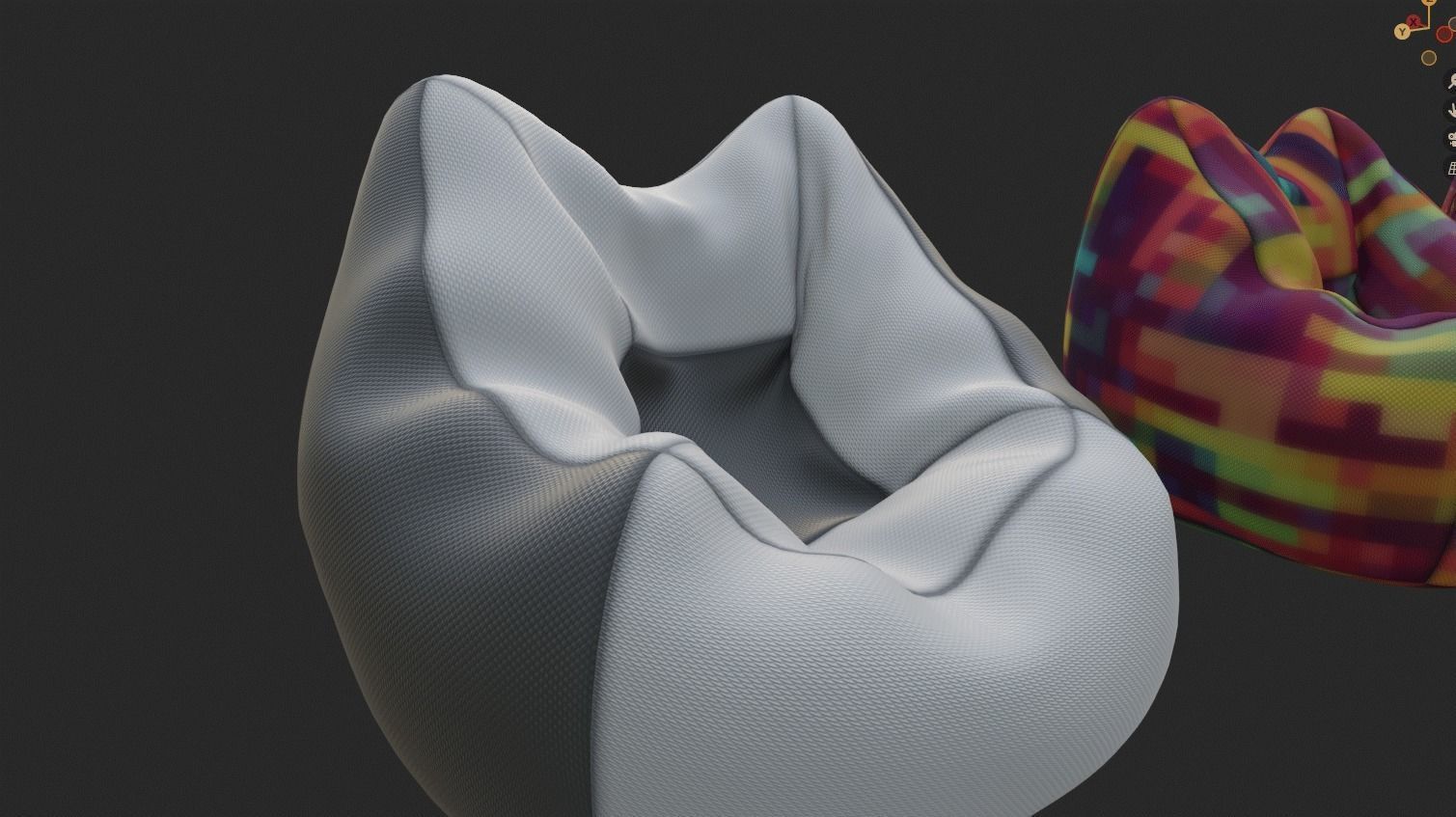 Bean bag chair ottoman pouf  gaming gamer 3d model  set 2 Low-poly 3D model_14