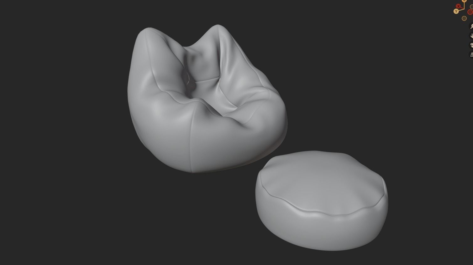 Bean bag chair ottoman pouf  gaming gamer 3d model  set 2 Low-poly 3D model_1