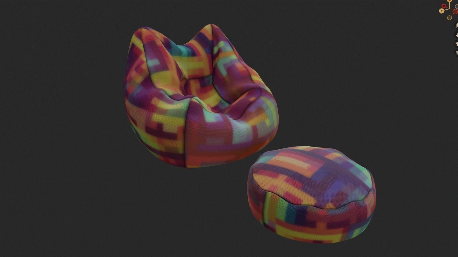 Bean bag chair ottoman pouf  gaming gamer 3d model  set 2 Low-poly 3D model_6