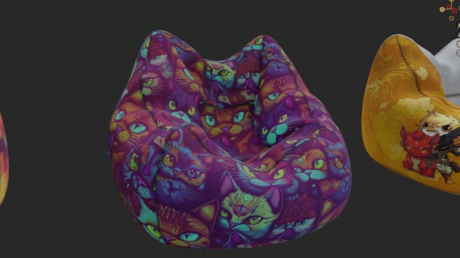 Bean bag chair ottoman pouf  gaming gamer 3d model  set 2 Low-poly 3D model_16