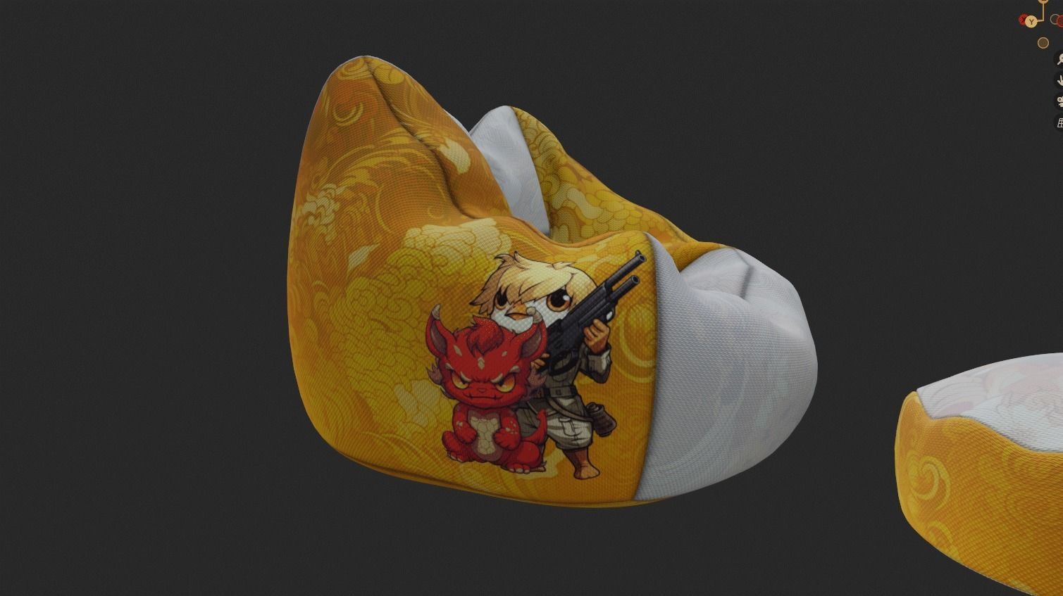 Bean bag chair ottoman pouf  gaming gamer 3d model  set 2 Low-poly 3D model_9