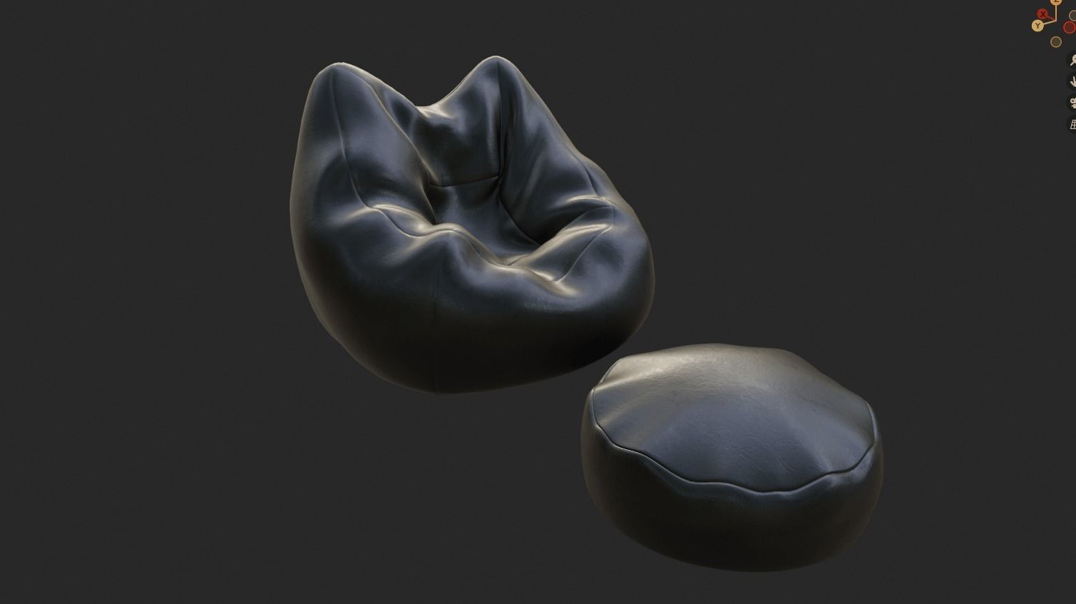 Bean bag chair ottoman pouf  gaming gamer 3d model  set 2 Low-poly 3D model_4