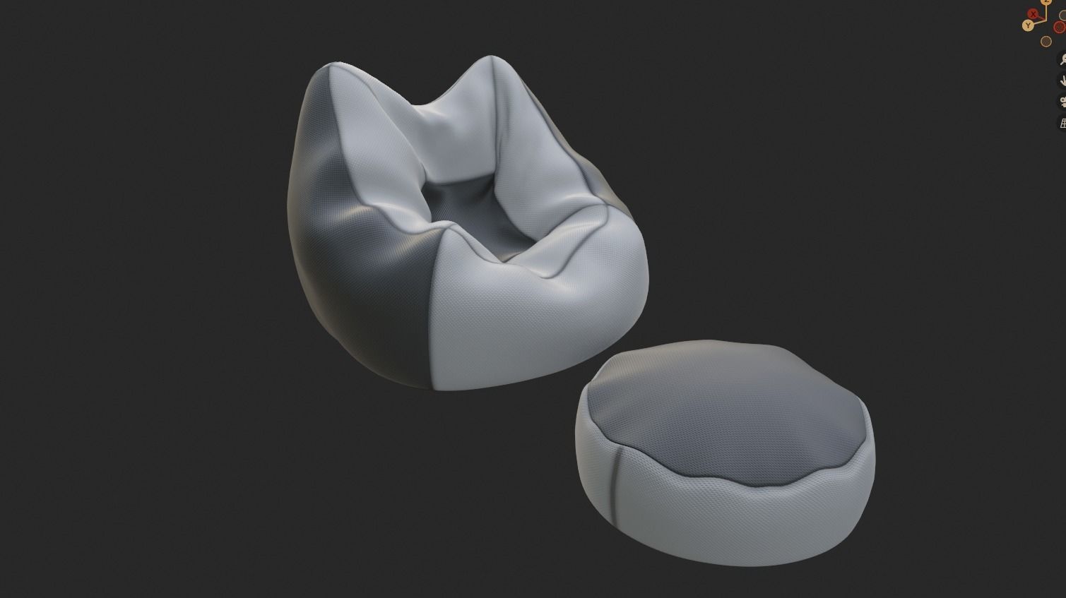 Bean bag chair ottoman pouf  gaming gamer 3d model  set 2 Low-poly 3D model_5